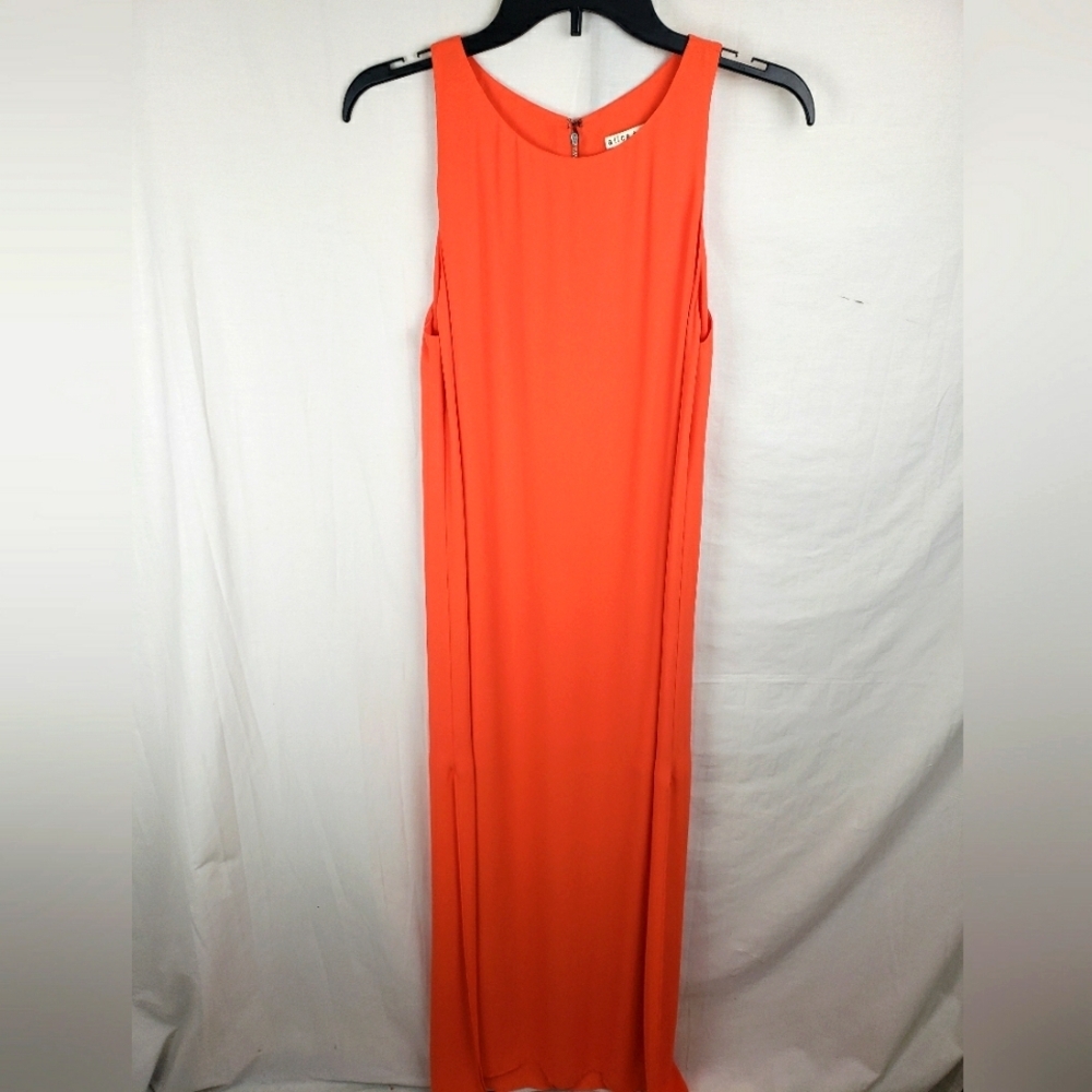 Alice + Olivia Elegant Orange Sleeveless Maxi Side Slits Dress Sz XS